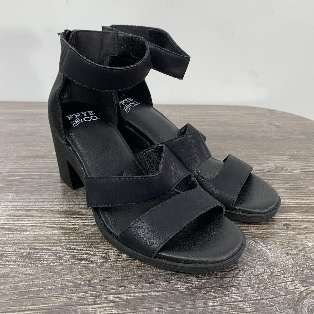 Frye And Co Kylie Sandal Shoes Womens Size 6 Black Strappy Ankle‎ Block Heel